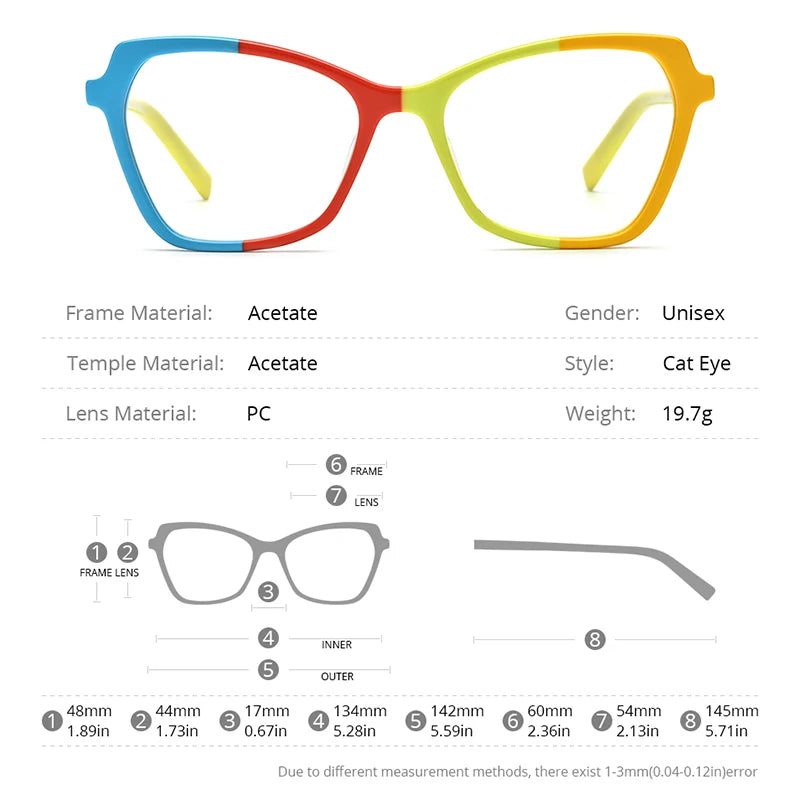 HEPIDEM Multicolor Acetate Eyeglasses Frame Women 2023 New Cat Eye Glasses Cateye Spectacles Eyewear 9276