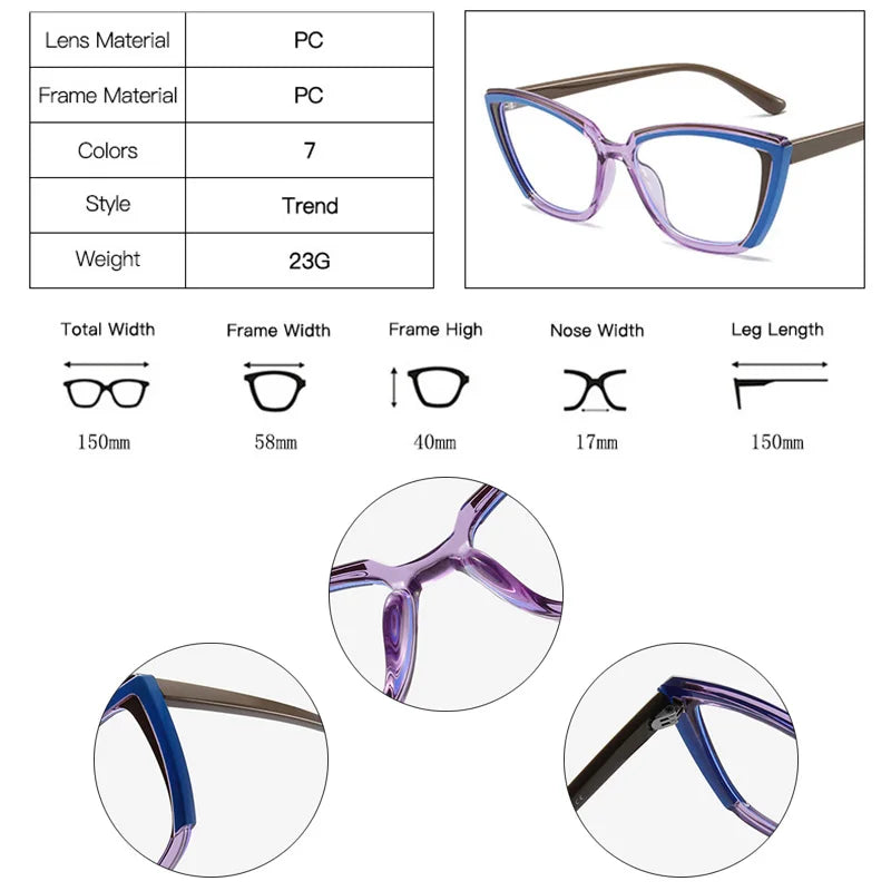 SHAUNA Retro Cat Eye Contrast Color Women Glasses Frame Fashion Clear Anti Blue Light Eyewear Men Optical Colorful Frame