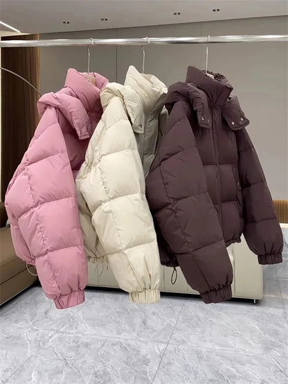 Women Parkas 2024 New Korean Winter Jacket Casual Loose Down Coat Oversize Hooded Warm Soft Cotton Puffer Snow Wear Jackets