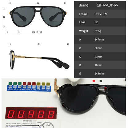 SHAUNA Retro Doppelbrücken Pilotensonnenbrille Herren Modemarken-Designer-Sonnenbrille UV400 Trendnieten Damen Luxus-Sonnenbrille