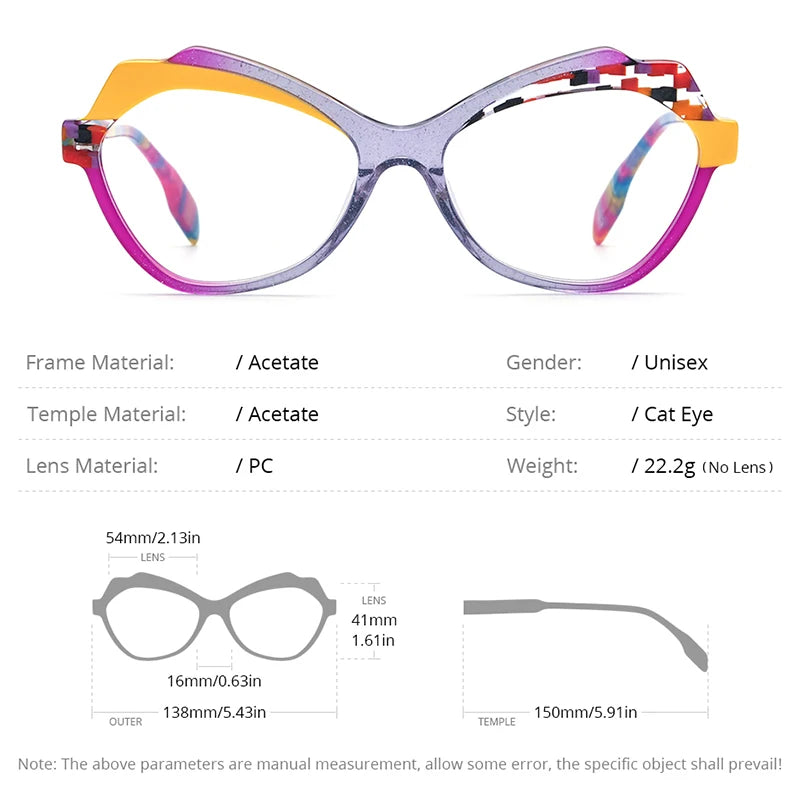 HEPIDEM Multicolor Acetate Glasses Women Cat Eye 2023 New Design Eyeglasses Trendy Spectacles Eyewear 9331