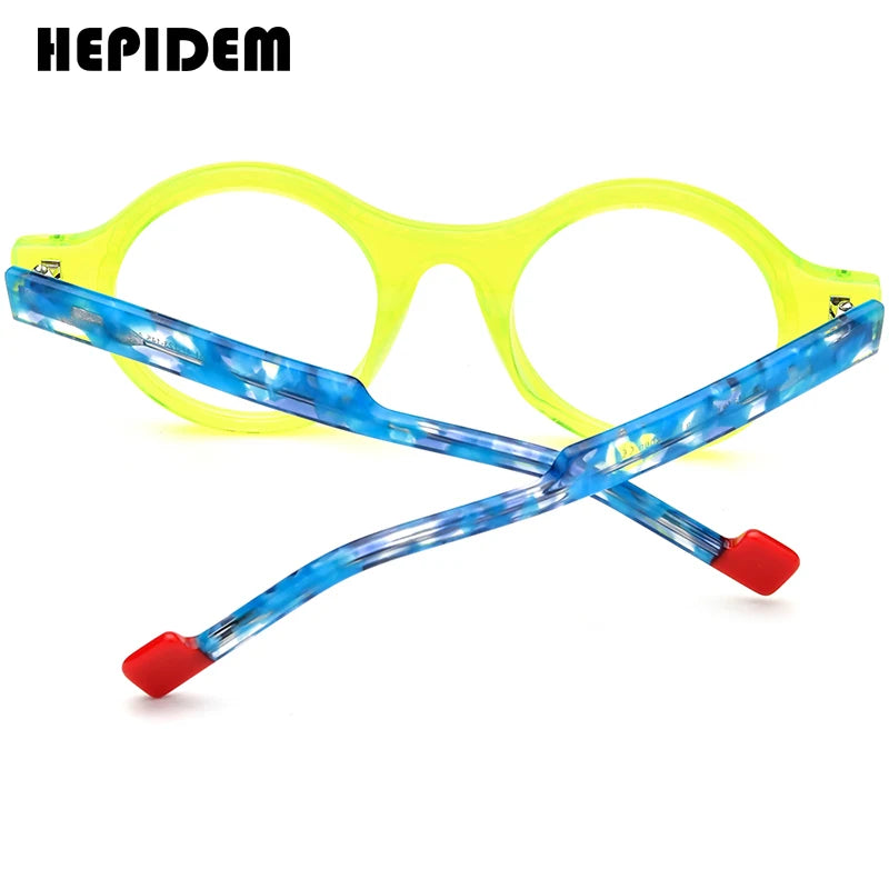 HEPIDEM Acetate Glasses Men Colorful Retro Round Eyeglasses 2024 New Women Spectacles Eyewear H9351