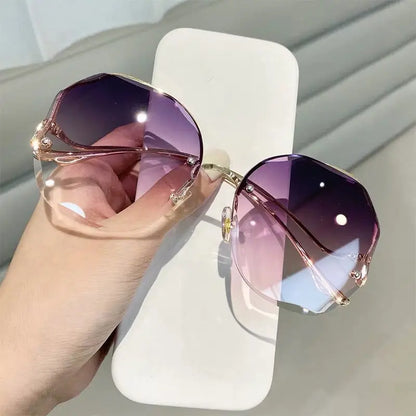 Rimless Sunglasses Women Metal Female Vintage Ladies Stylish Design Oversized Square Sun Glasses UV400