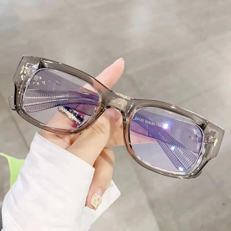 SHAUNA Fashion Square Men Glasses Frame Clear Anti-Blue Light Eyewear Retro Spring Hinge Men Optical Rivets Frame