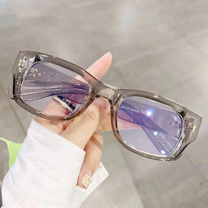 SHAUNA Fashion Square Men Glasses Frame Clear Anti-Blue Light Eyewear Retro Spring Hinge Men Optical Rivets Frame