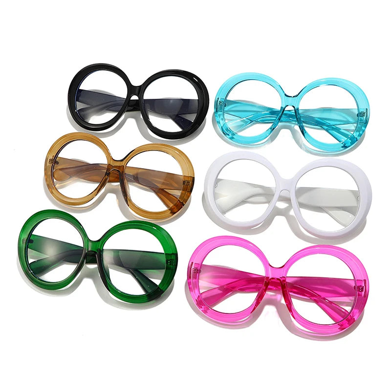 SHAUNA New Oversized Round Women Candy Color Glasses Frame Clear Anti Blue Light Eyewear Men Optical Frame