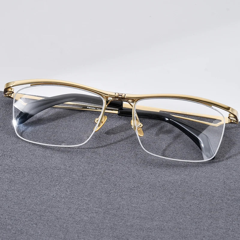 FONEX 180° Flip Titanium Glasses Men 2022 New Semi Rimless Square Eyeglasses Frame Half Eyewear F8044