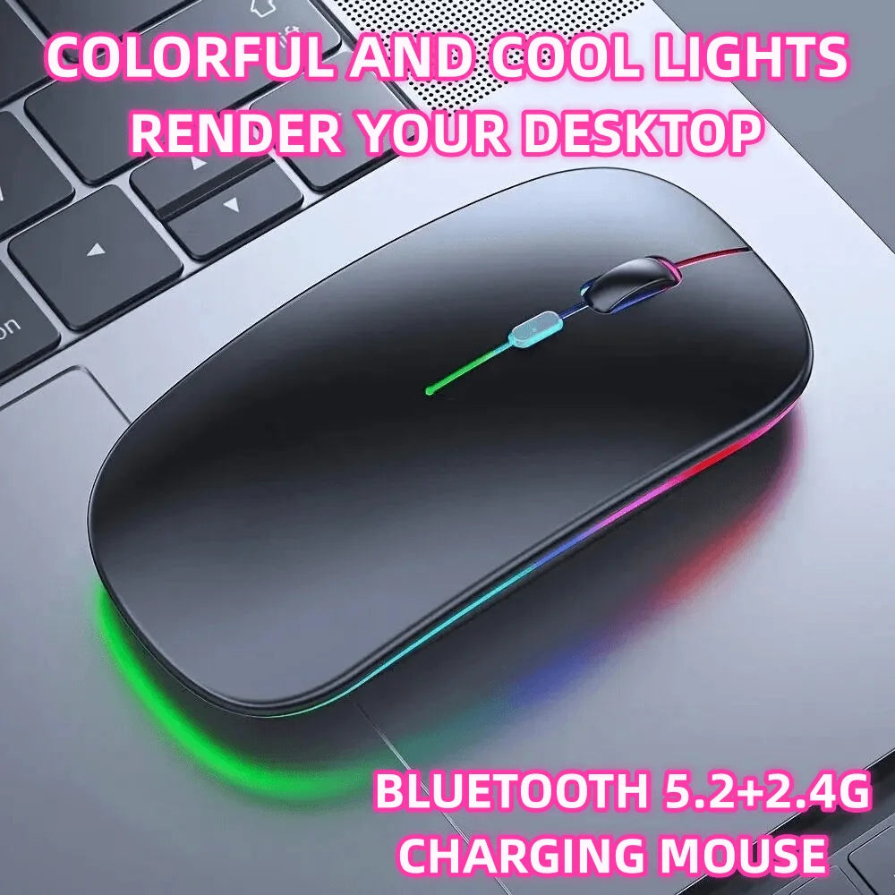 Souris de jeu sans fil rétroéclairée USB compatible RVB rechargeable silencieuse et ergonomique pour ordinateur portable et PC