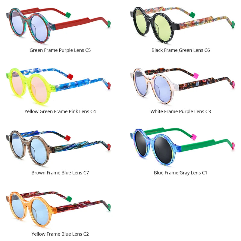 HEPIDEM Acetate Polarized Sunglasses Women Colorful Retro Trendy Design Round Sun Glasses 2024 New UV400 Men Shades H9351T