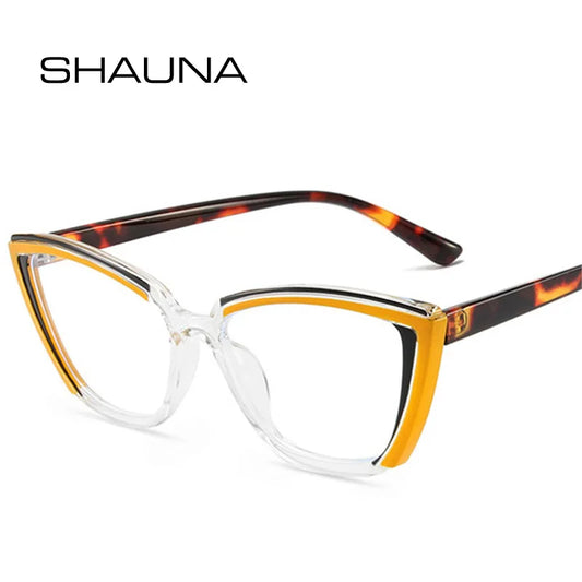 SHAUNA Retro Cat Eye Contrast Color Women Glasses Frame Fashion Clear Anti Blue Light Eyewear Men Optical Colorful Frame