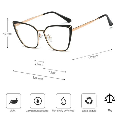 SHAUNA Anti-Blue Light Spring Hinge Women Metal Cat Eye Optical Eyeglasses Frame Double Colors