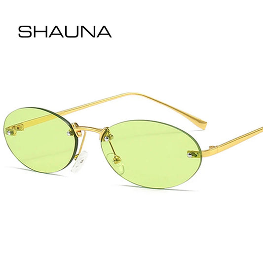 SHAUNA Randlose ovale Sonnenbrille in Bonbonfarben für Damen, Retro-Punk-Stil, für Herren, UV400-Schutz