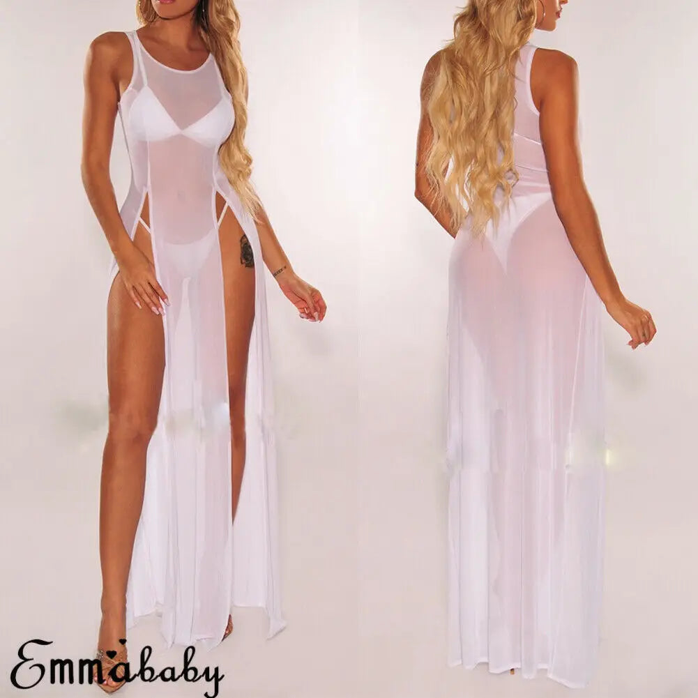 Summer Women Swimsuit Bikini Cover Up Sexy Beach Cover Ups Chiffon Long Dress Elegant Solid Beach Bathing Suit Tunic Hot Sale