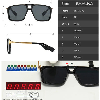 SHAUNA Retro Doppelstege Herren Piloten Sonnenbrille Shades UV400 Mode Nieten Damen Gradient Sonnenbrille