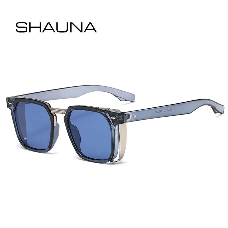 SHAUNA Vintage Rivets Steampunk Square Sunglasses UV400