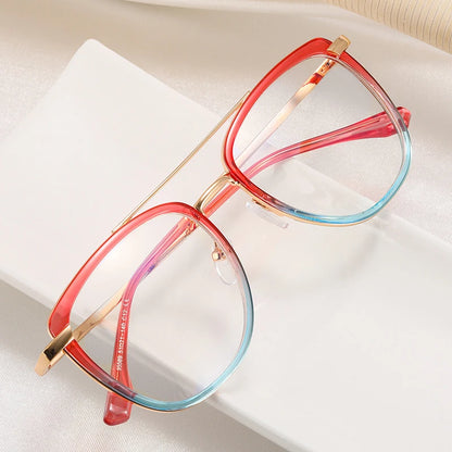 SHAUNA Retro Metal Double Bridges Women Glasses Frames Fashion Clear Anti-Blue Light Eyewear Men Optical Double Color Frame