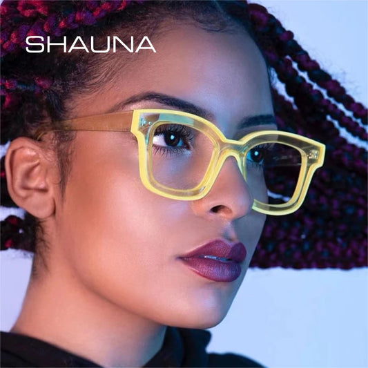 SHAUNA Ins Popular Fashion Square Candy Color Glasses Frame Women Optical Clear Anti-Blue Light Eyewear Men Rivets Frame