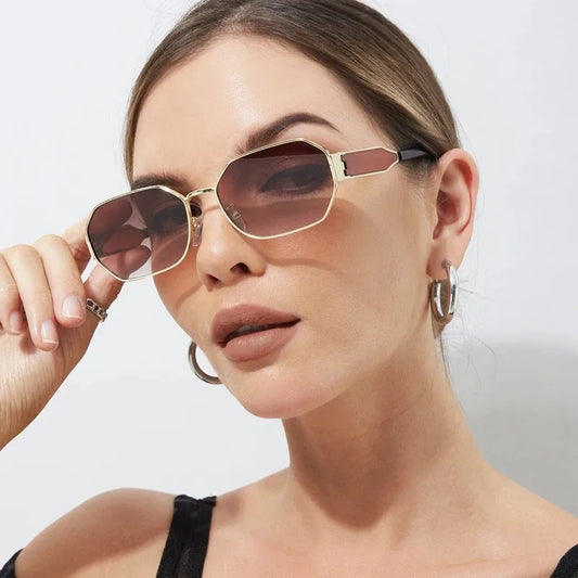 Lunettes de soleil vintage à petite monture pour femmes, marque de luxe polygone, lunettes de haute qualité 2024