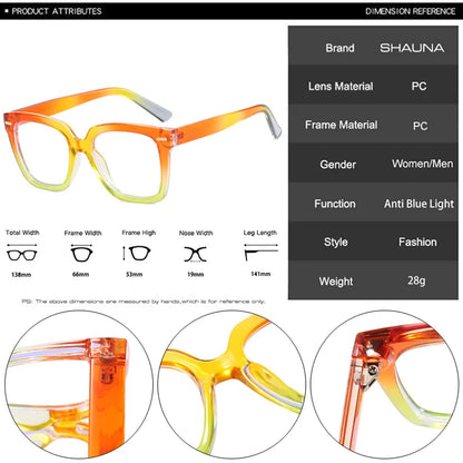 SHAUNA Fashion Colorful Square Glasses Frame Women Optical Clear Anti-Blue Light Eyewear Men Rivets Frame