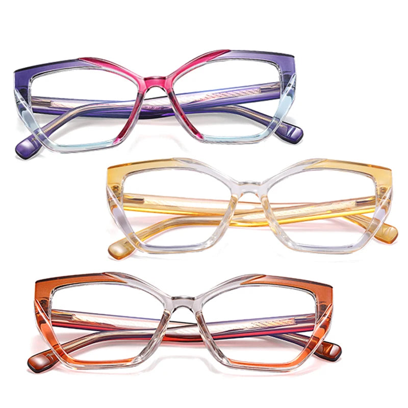 SHAUNA Retro Cat Eye TR90 Women Colorful Glasses Fashion Clear Anti-blue Light Eyewear Spring Hinge Optical Frame