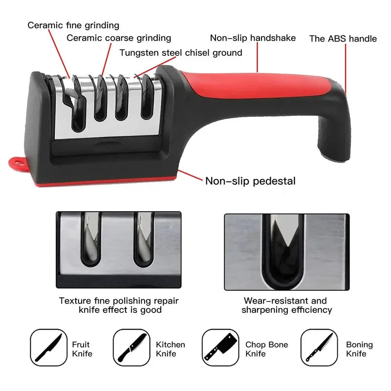 Kitchen 4-Segment Knife Sharpener Household Multi-Functional Hand-Held 4-Purpose Black Sharpening Stone Quick Knife Sharpener