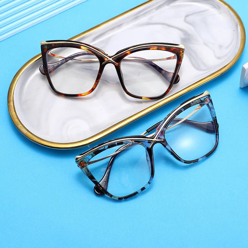 Lunettes de lecture rétro tendance pour femmes, monture en métal œil de chat, verres transparents pour ordinateur