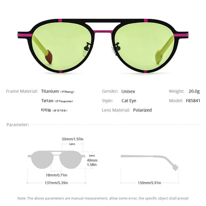 FONEX Sonnenbrille Damen aus reinem Titan 2024 Neu Retro UV400 Cat Eye Polarisierte Sonnenbrille für Herren Vintage Shades F85841T