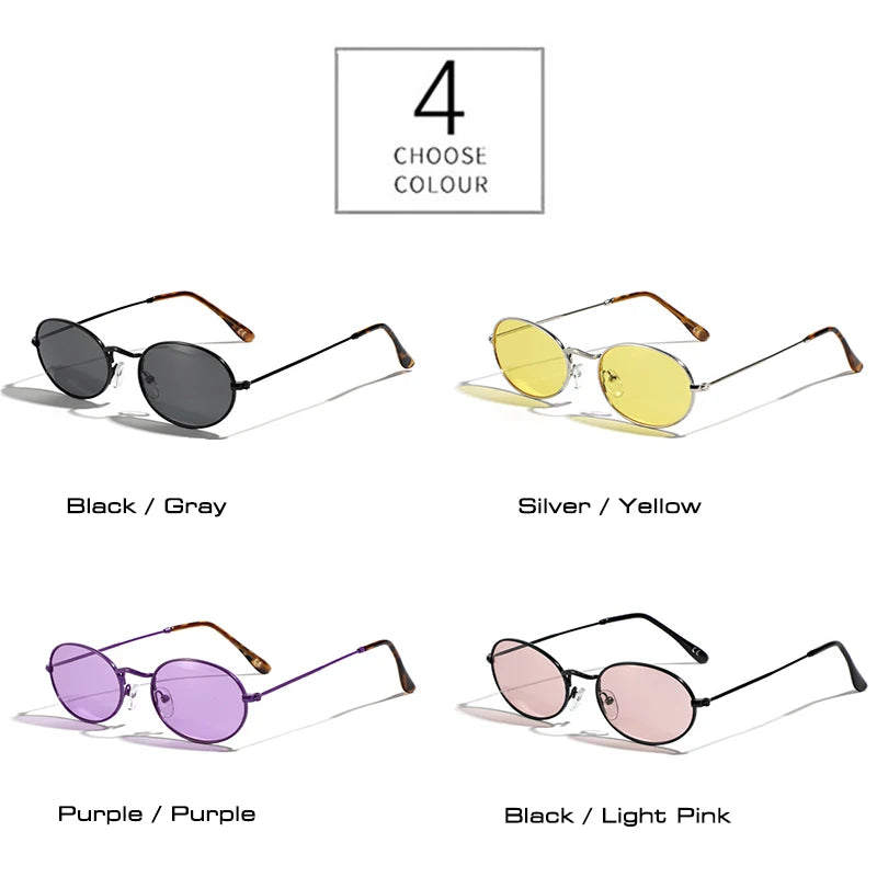 SHAUNA Lunettes de soleil classiques rétro à monture ovale en métal pour femmes, nuances jaunes et violettes, UV400, tendance pour hommes