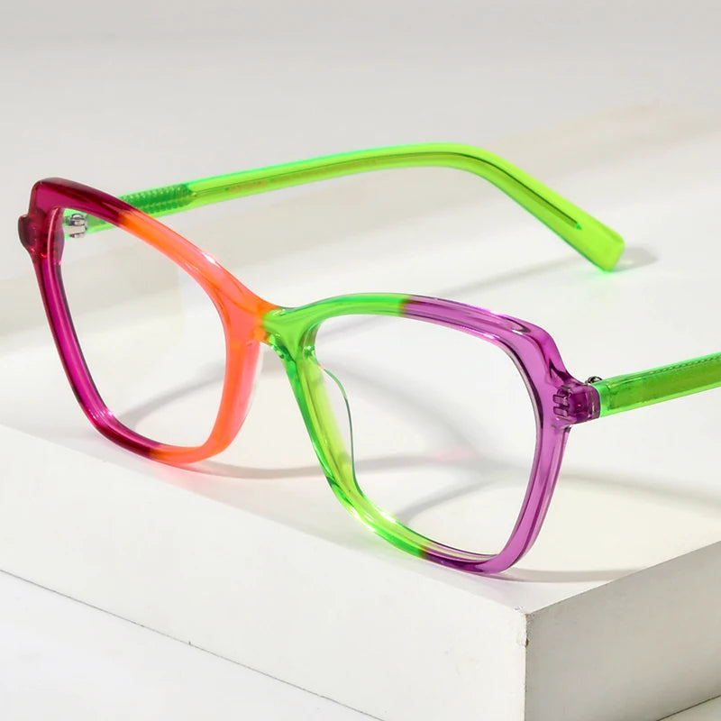 HEPIDEM Multicolor Acetate Eyeglasses Frame Women 2023 New Cat Eye Glasses Cateye Spectacles Eyewear 9276