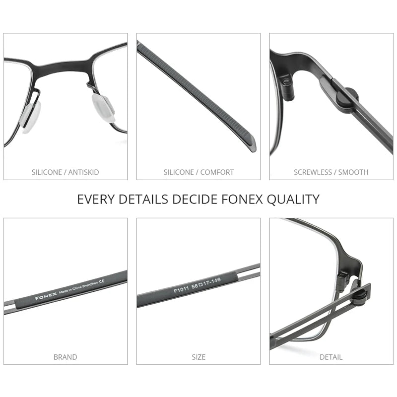 FONEX Titanium Alloy Glasses Men Square Eyeglass Frame 2021 New Korean Screwless Eyewear F1011