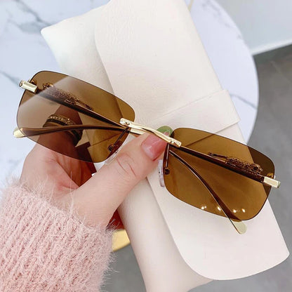 Luxury Brand Leopard Rimless Square Sunglasses Women Fashion  Frameless Shades Female UV400