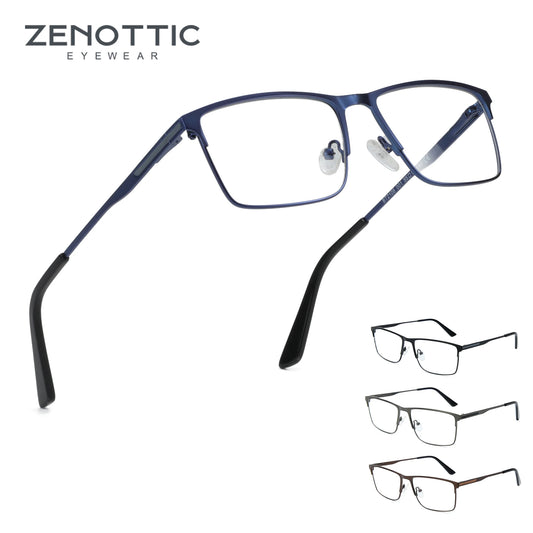 ZENOTTIC 2024 Hommes Alliage de Titane Optique Lunettes Cadre Mode Homme Carré Lunettes Ultra-Légères En Métal Lunettes Sans Ordonnance