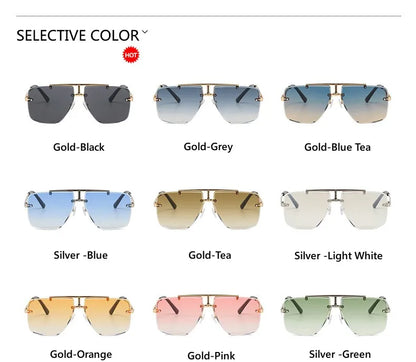 2024 New Fashion Men Rimless Sunglasses For Women Double Bridge Metal Frame Sun Glasses Driving Shades UV400 Eyeglasses