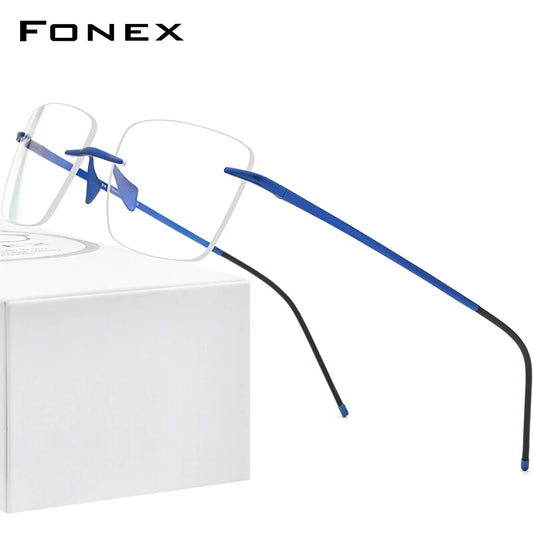 FONEX Pure Titanium Glasses Men 2020 Women Rimless Square Eyeglasses Frameless Frame Eyewear 8557