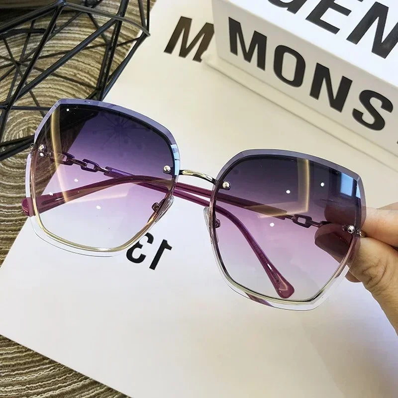 2024 Fashion Rimless Square Sunglasses Women Luxury Brand Designer Sun Glasses Vintage Gradient Eyeglasses Shades Female Shades