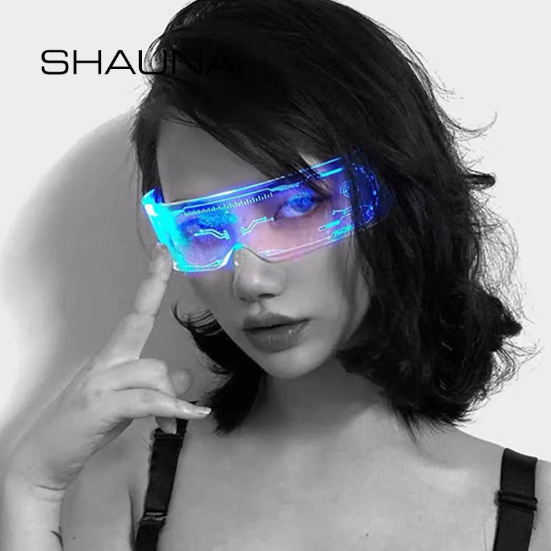 SHAUNA Sense of Future Science Technology LED Luminous Glasses Ins Popular Punk Goggles Party Christmas Colorful Light Shades