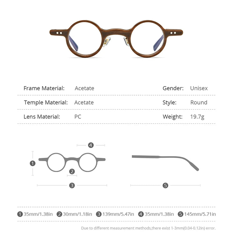 HEPIDEM Acetate Glasses Frame Men Vintage Retro Small Round Eyeglasses Women Spectacles Eyewear 9178