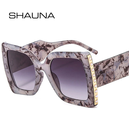 SHAUNA Fashion Oversized Square Sunglasses Women Retro Luxury Pearl Decoration Double Color Wide Legs Sun Glasses Men UV400