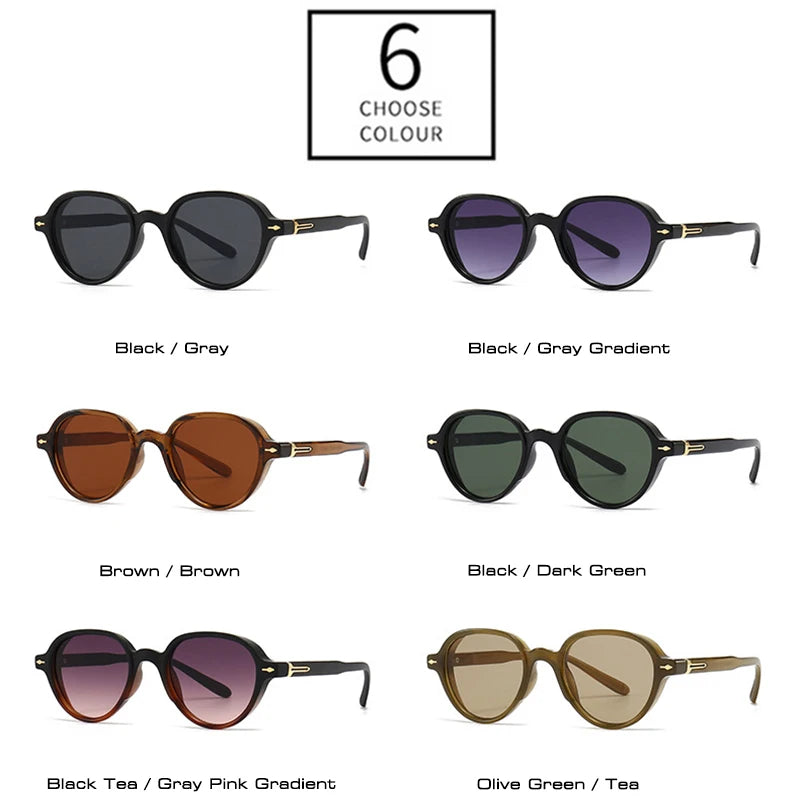 SHAUNA Ins Lunettes de soleil ovales tendance populaires pour femmes, nuances dégradées UV400, rétro, rivets, hommes, punk, vert olive