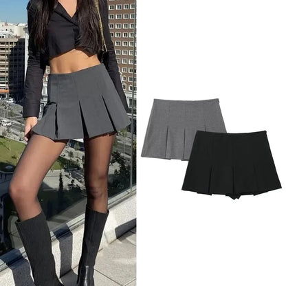 TRAF Fashion Damen High Waist Shorts Röcke Faltenrock Shorts Frauen Gestreifte Bermudashorts Frau Lässige Minishorts