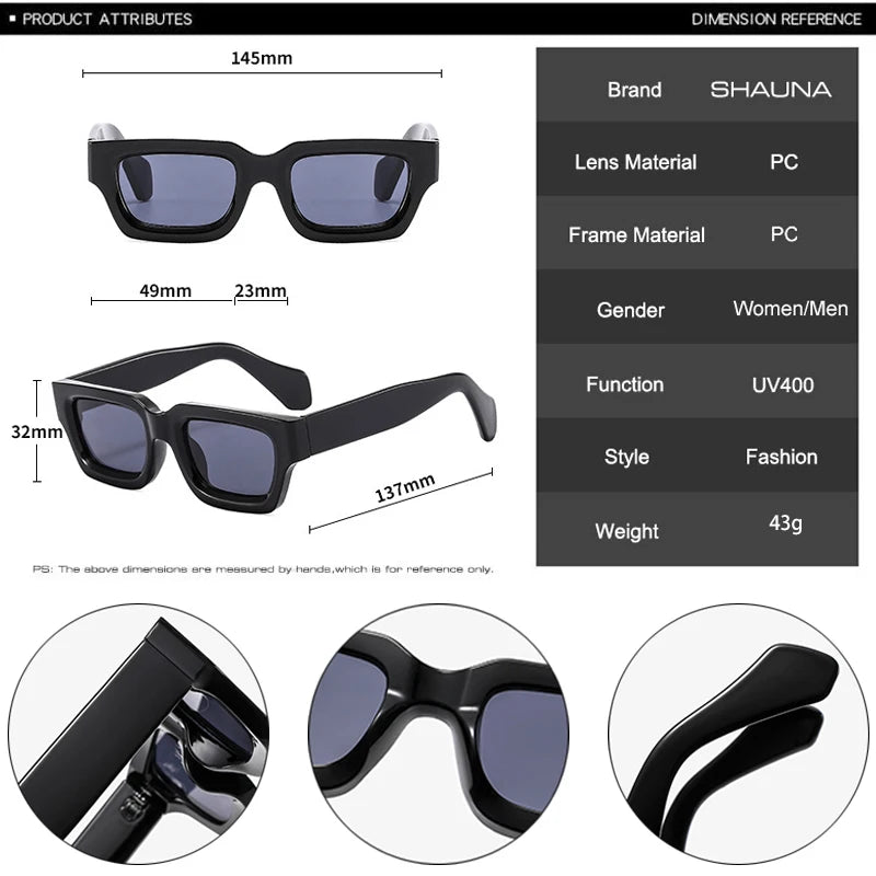 SHAUNA Retro Square Men Punk Sunglasses Shades UV400 Fashion Brand Designer Jelly Grey Women Sun Glasses