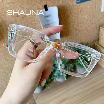 SHAUNA Anti-Blue Light Retro Rivets Square Women Glasses Frames Fashion Optical Eyeglasses Frame