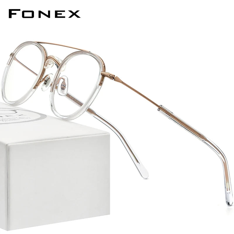 FONEX Acetat Titan Brille Herren Vintage Runde Brille Damen 2022 Neuer Rahmen Brille F85734