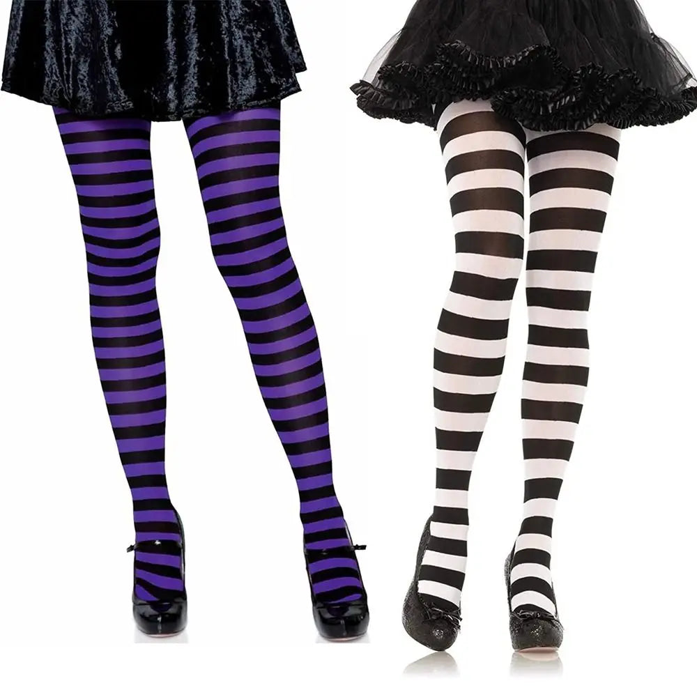 Striped Pantyhose Sweet Cosplay Cotton Long Hosiery Elastic Over Knee Dance Clubwear Stocks Halloween Party