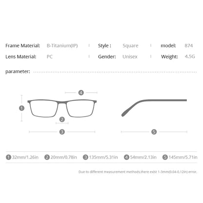 FONEX B Titanium Glasses Men Semi Rimless Eyeglasses Frame Ultralight Frames Screwless Eyewear 874