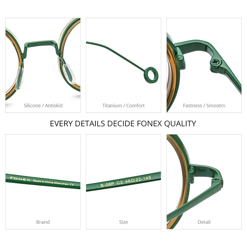 FONEX Acetate Titanium Glasses Men 2023 New Women Grace Retro Square Eyeglasses Eyewear B-08P