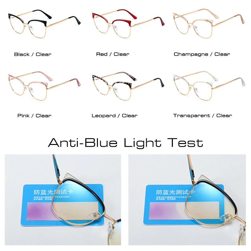 SHAUNA Retro Cat Eye Women Metal Glasses Frame Clear Anti Blue Light Optical Eyewear Fashion Men Spring Hinge Computer Goggles