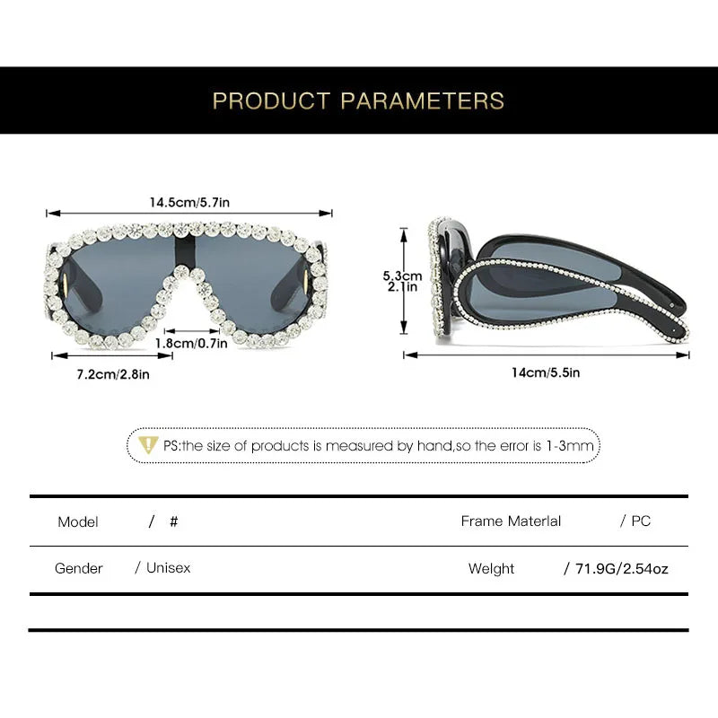 SHAUNA Luxury Crystal Oversized Mirror Coating Women Goggle Sunglasses UV400