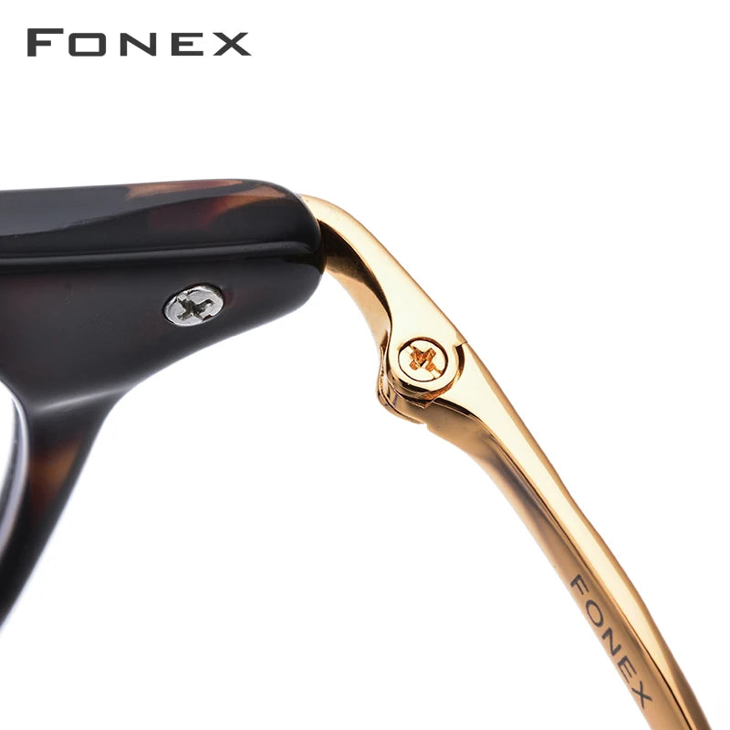 FONEX B Titan Acetat Brille Herren Vintage Brillengestell Damen Retro Runde Brille 857