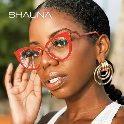 SHAUNA Anti-Blue Light Classic Cat Eye Glasses Frame Women Brand Designer Fashion Acetate Material Red Optical Eyeglasses